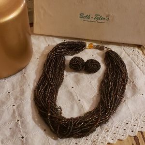 Vintage 50's Beaded Necklace and Clip On Earrings